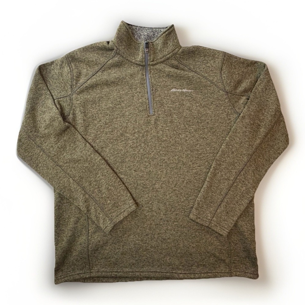 Eddie Bauer FleeceSweater Men's XL Green Pullover 1/4 Zip Outdoor